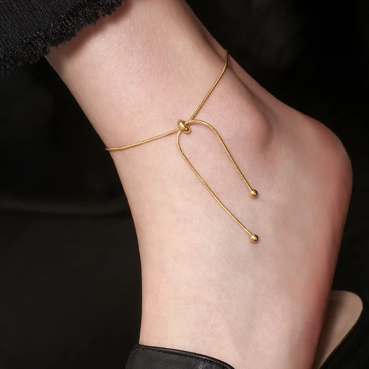 

18K Gold Tassel Anklets Oversized  Snake Chain Anklets Stainless Steel Foot Chain