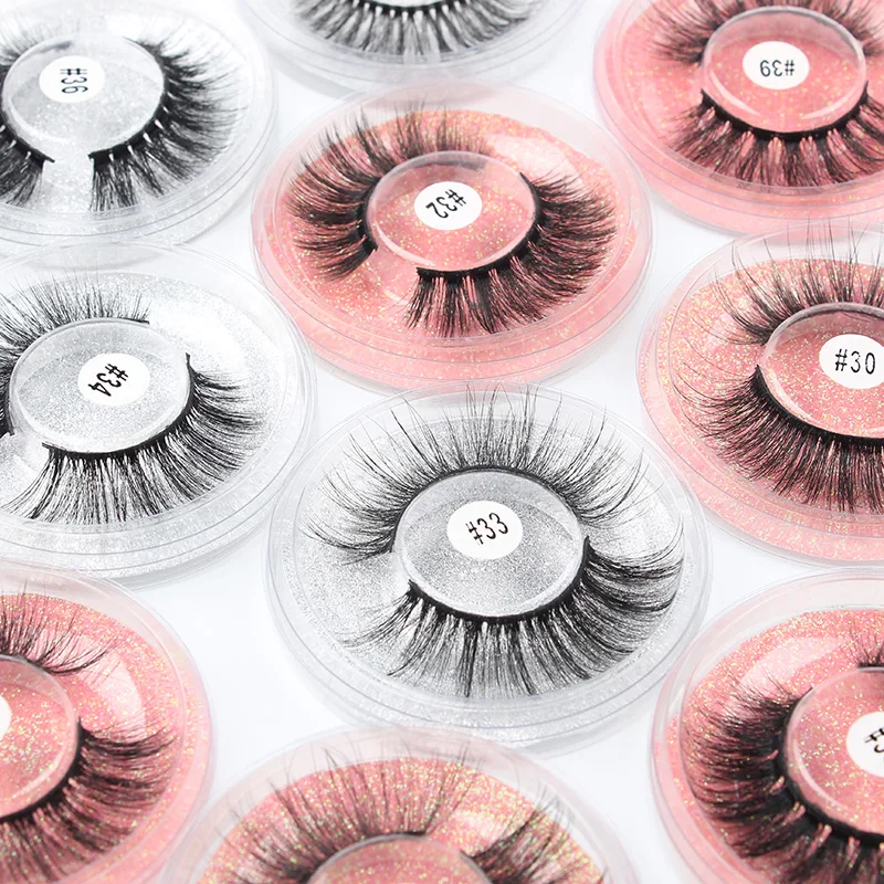 

3D faux mink lashes with transparent round box of high quality eyelashes at discount price cil