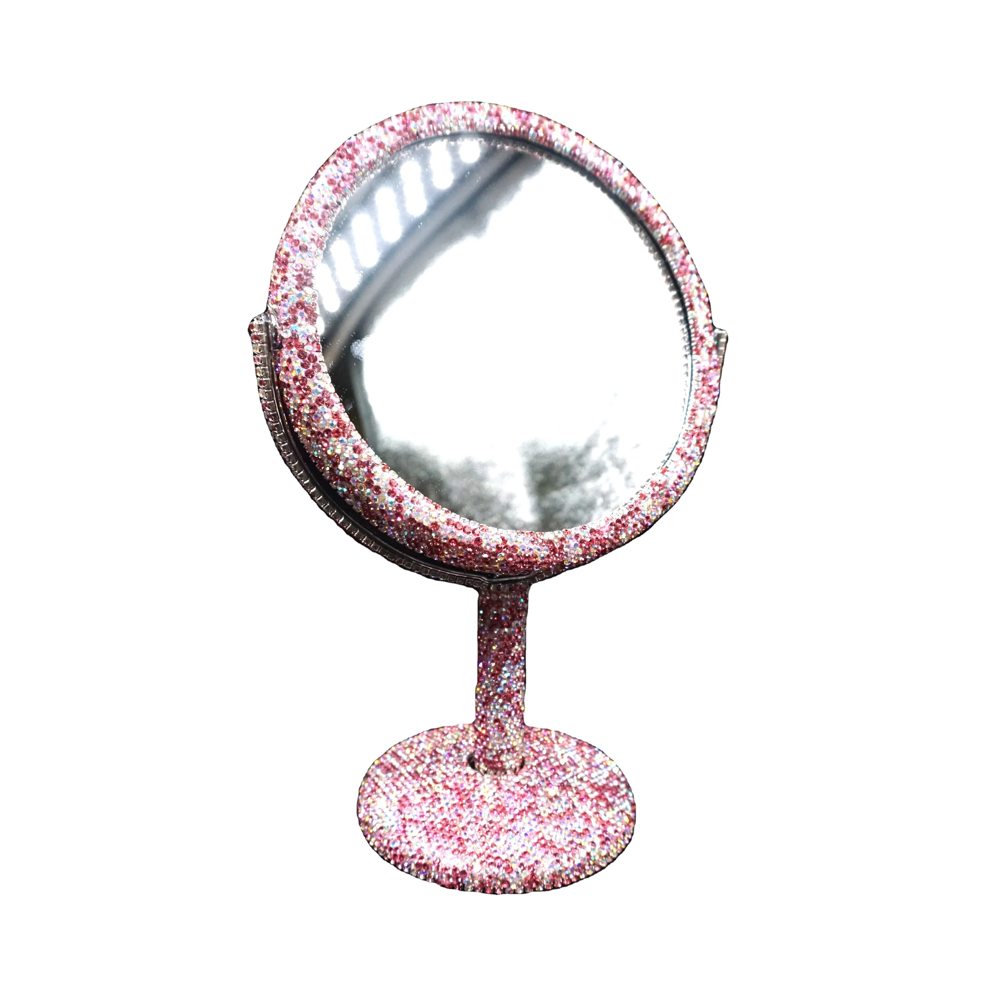 

2022 hot sale rhinestone bling make up double side 360 degree rotating mirror, Crystal ab/red/topaz/pink