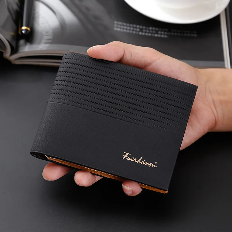 

Hot sell fuerdanni Men wallets with Wood Embossed pattern/Businessmen Leather front pocket Bifold purse Travel, As picture shows