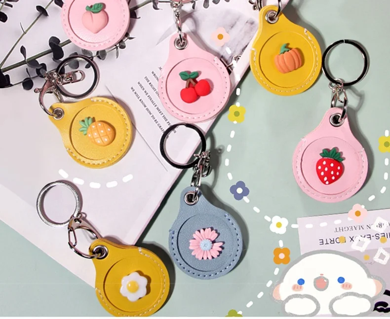 

PU Leather Cartoon Fruit Egg Strawberry Cherry for AirTag Case Keychain for Apple GPS located tracker finder