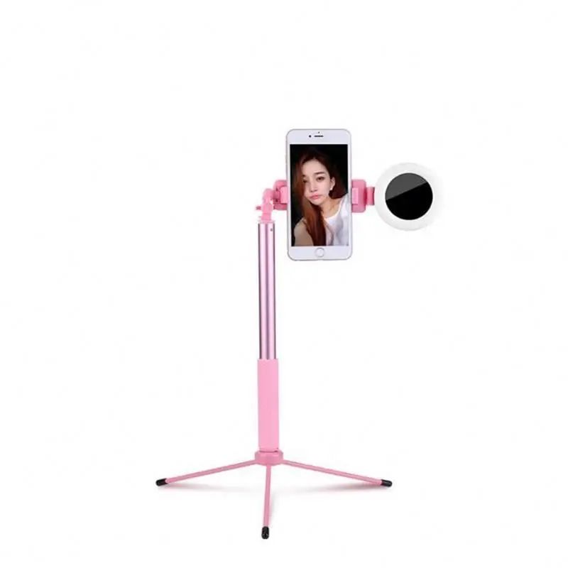 

Portable retractable tripod 360 rotation controlled selfie stick with remote control REKa2 extendable hand held monopod, Black, pink