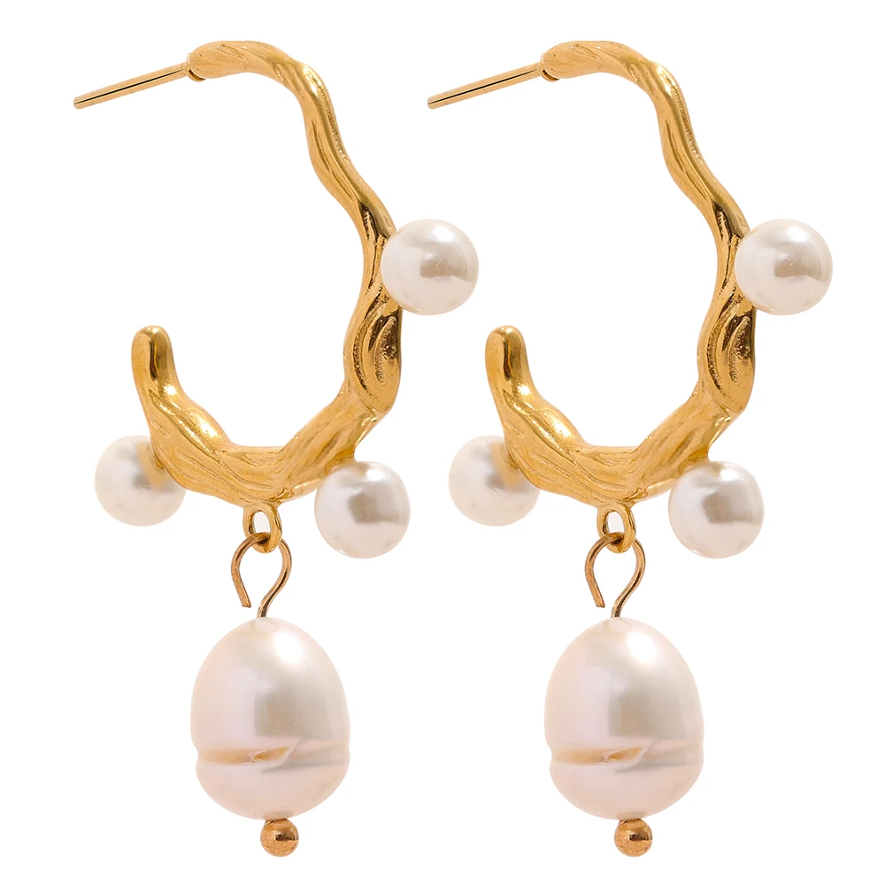 

JINYOU 1186 Sweet Natural Pearls Drop Stainless Steel Fashion Romantic Earrings Women Korean Charm Trendy Gold Color Jewelry
