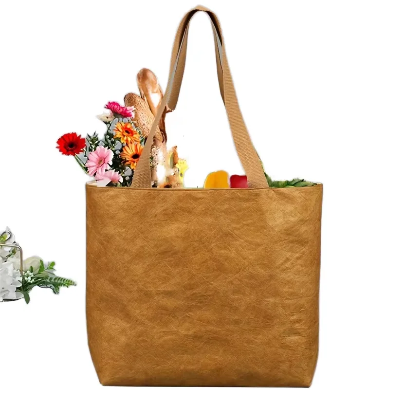 Custom Logo Printed Dupont Tyvek Tote Bag Reusable Waterproof Beach & Shopping Bag with Zipper Letter Pattern for Food Storage
