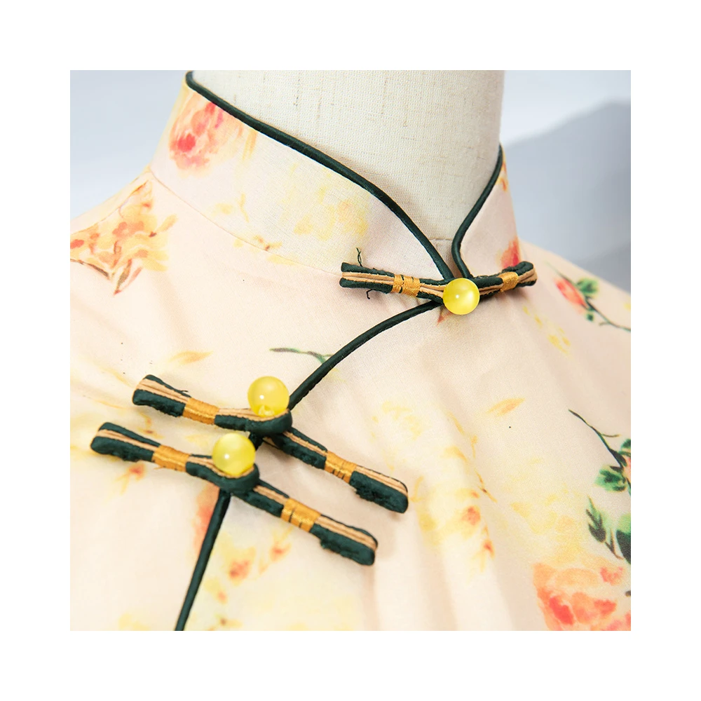 

Economical Custom Imitated Silk Clothes Women Chi-Pao Plus Size Chinese Engagement Cheongsam, Yellow