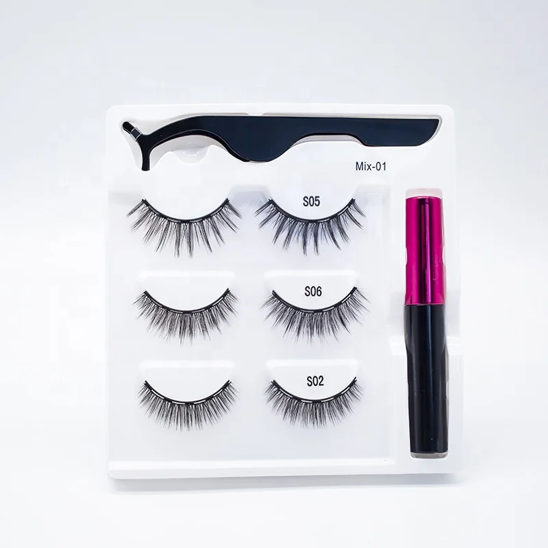 

3D Mink magnetic eyelashes false eyelashes fluffy cotton band 3 Pair eyelash, Natural black mink eyelash