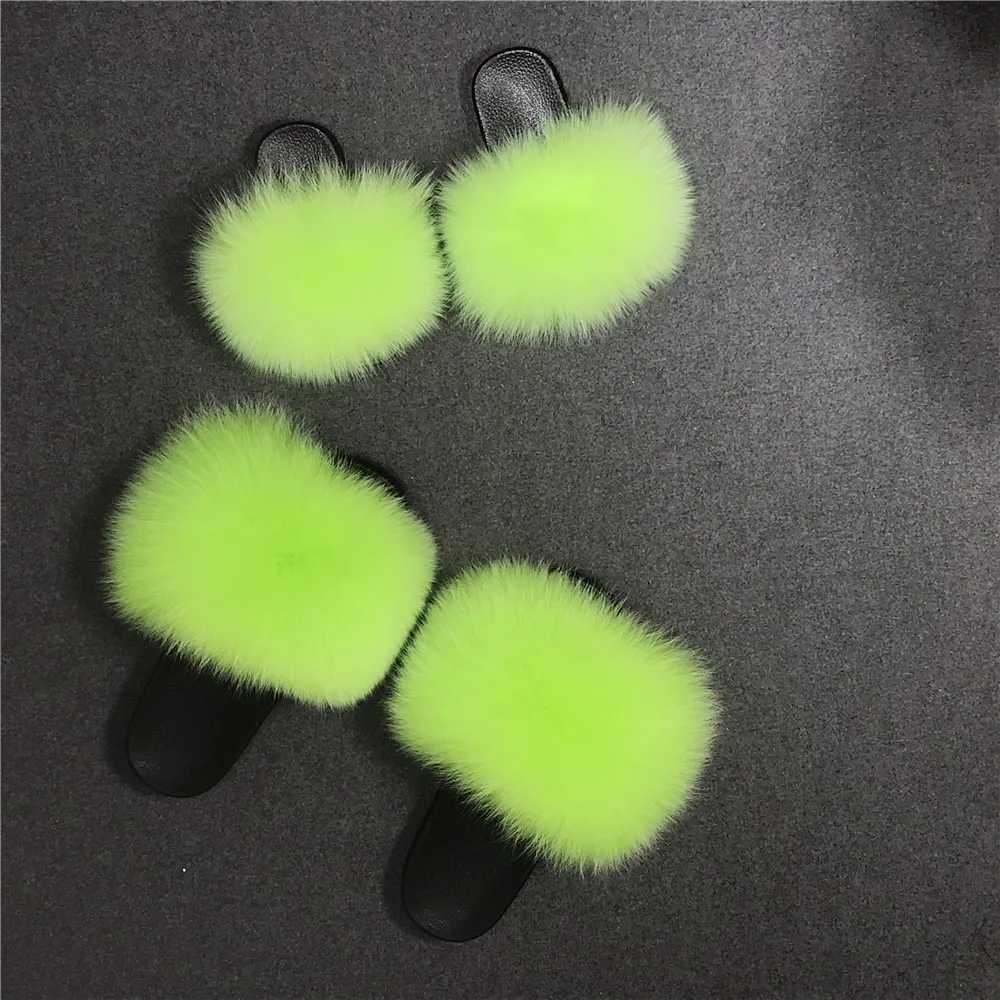 

Factory wholesale Real Fur Slides Slipper Women Outdoor Indoor Sandals Fox Fur Slides, As picture show or customized