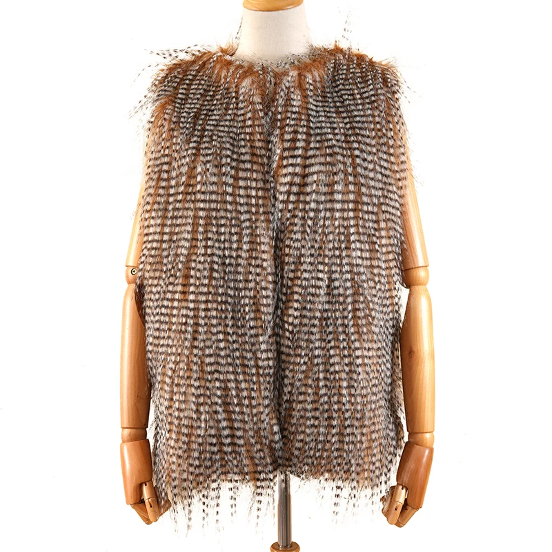 
Wholesale feather Long Hair sleeveless No collar faux fur vest for women Winter autumn warm 