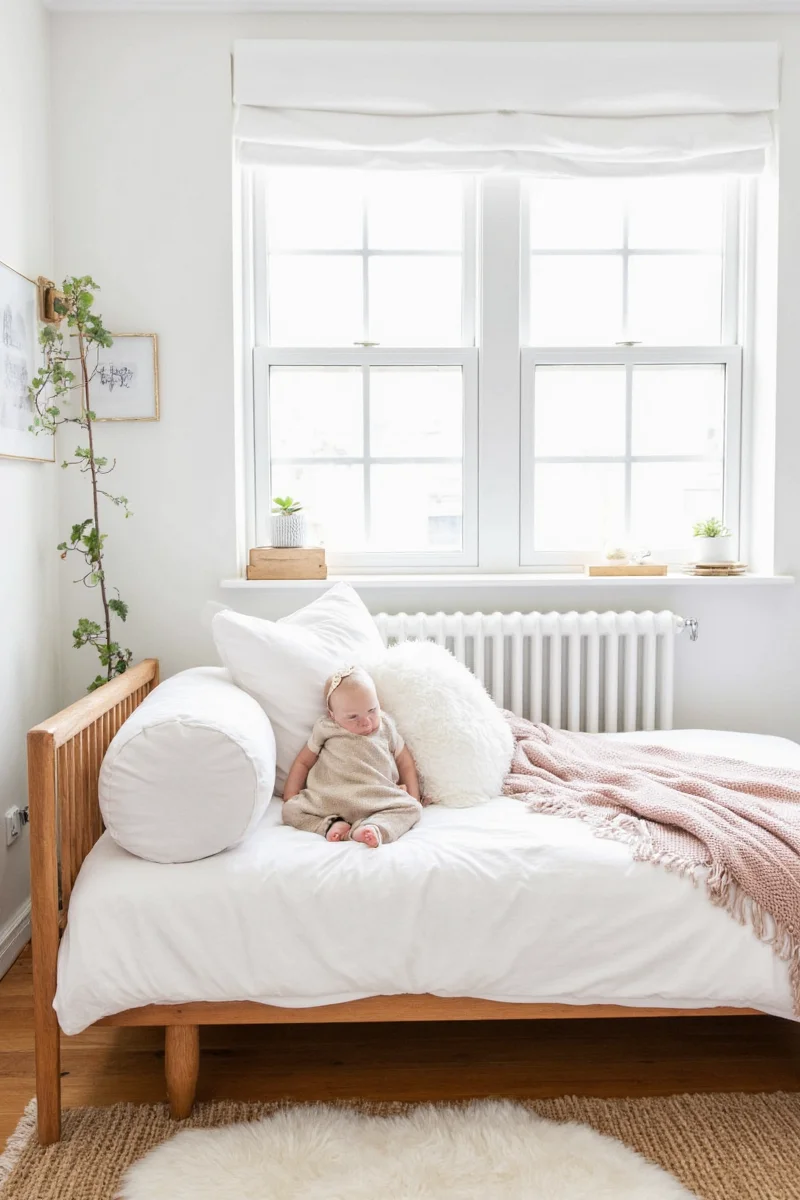 Daybed styled for holiday season with festive pillows