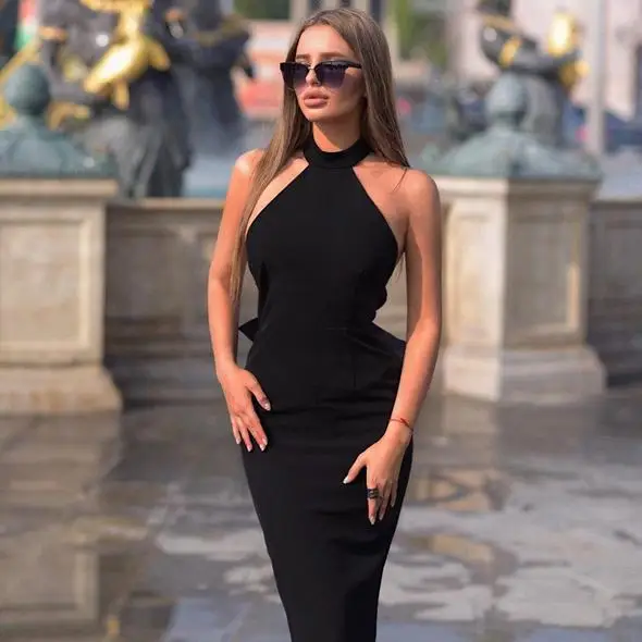 

New Joys 2020 sleeveless fashion women dress sexy party dress womeen halter neck black sheath dress