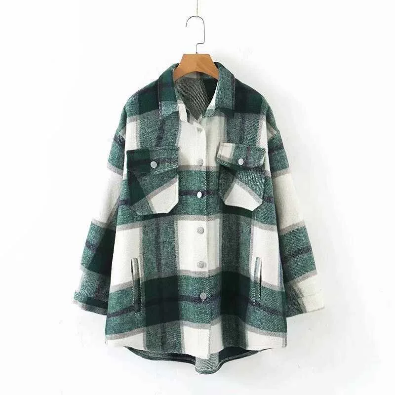 

pink green thick plaid jacket women shirt coat 2020 winter plus size jackets casual women jacket 2020 Casual Print Shirt