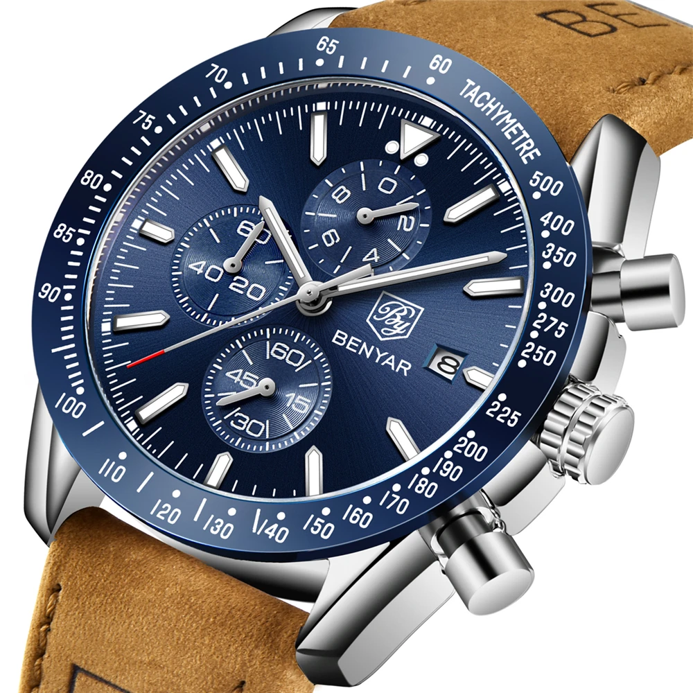 

BENYAR Men Watches 5140 Luxury Silicone Strap Waterproof Sport Quartz Chronograph Military Watch Men Clock Relogio Masculino, 6-colors