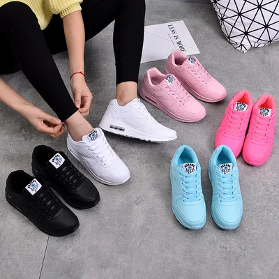 

New Shoes Women Leather Running Sneakers Thick-soled Cushion Casual Rocking Shoes Sports Running Shoes