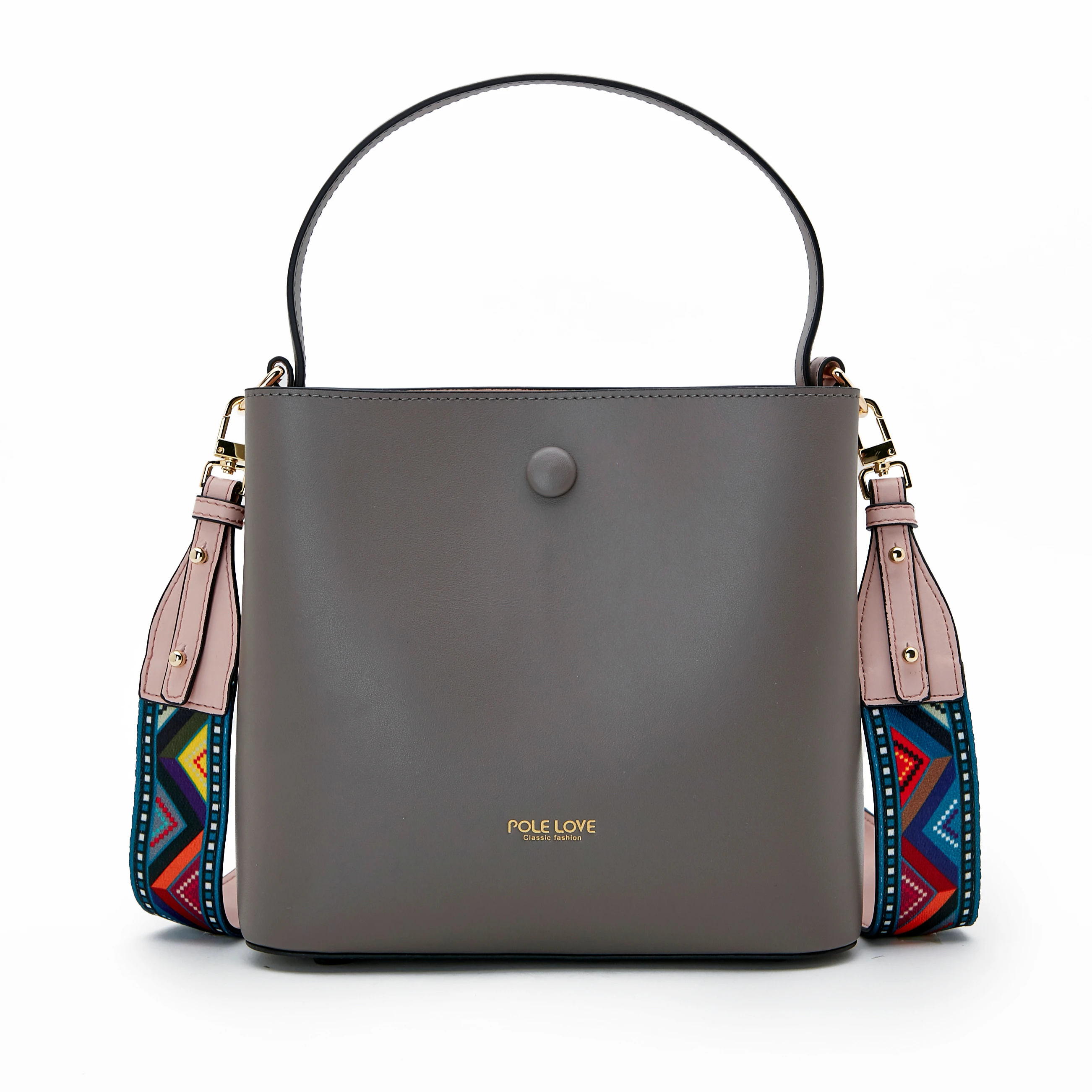 

thorn flower contrast color handbag bucket bag fashion shoulder women bag, Gray