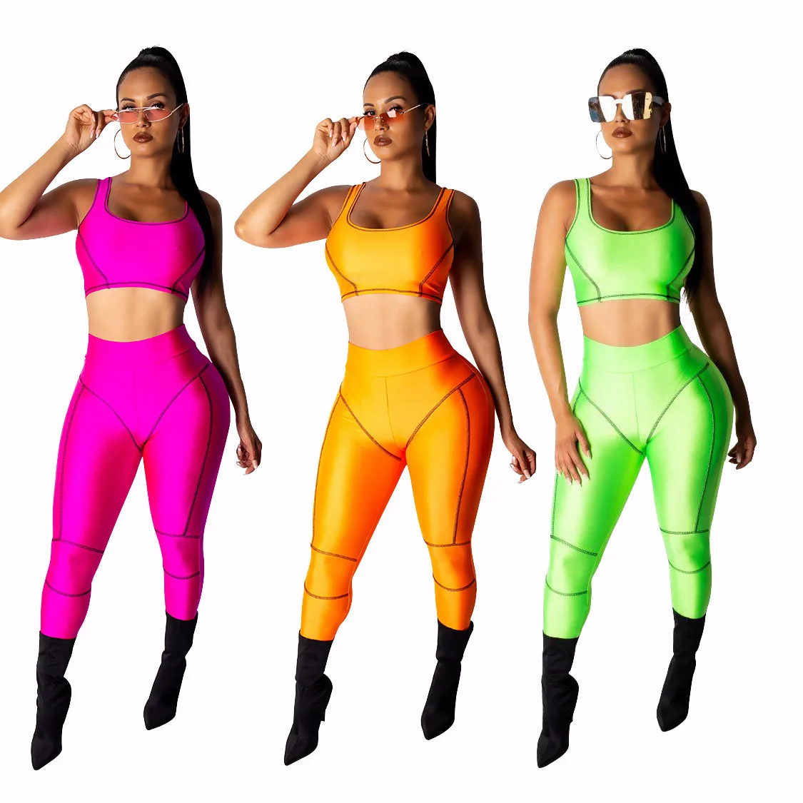 

2021 Fashion Two Piece Pants Set Women Clothing Solid Color Sweatpants Women Women Two Piece Summer Sets, Rose red,orange,green