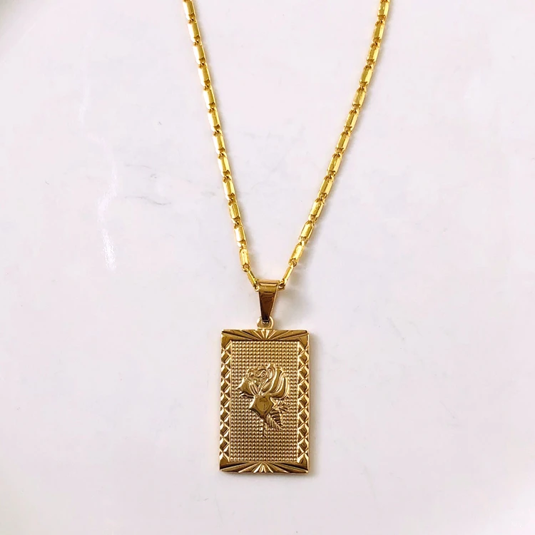 Trendy 18k Gold Plated Rose Pendant Necklace Stainless Steel Jewelry Necklace for Women