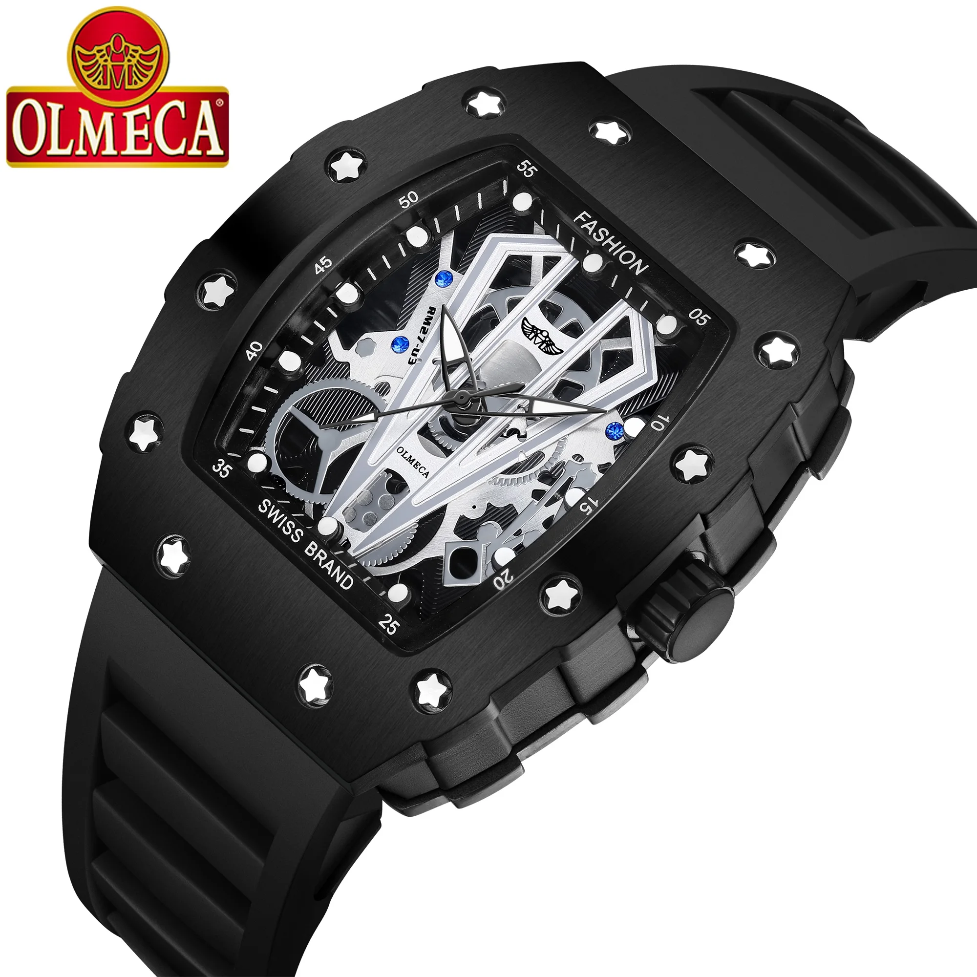 

OLMECA 0905 Men's Luxury Famous Top Brand Military Army Fashion Sport Mechanical Dial Style Waterproof Luminous Quartz Watches, Black/silver