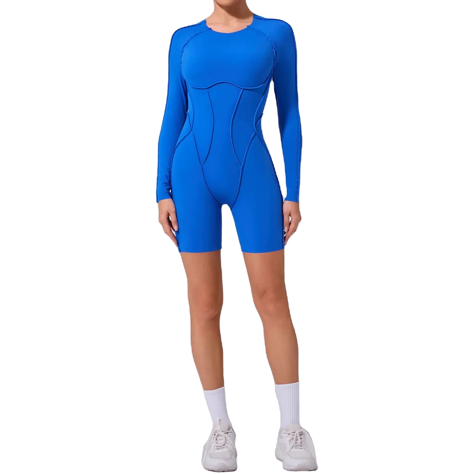 Round Neck Long Sleeve Backless Sports Jumpsuit