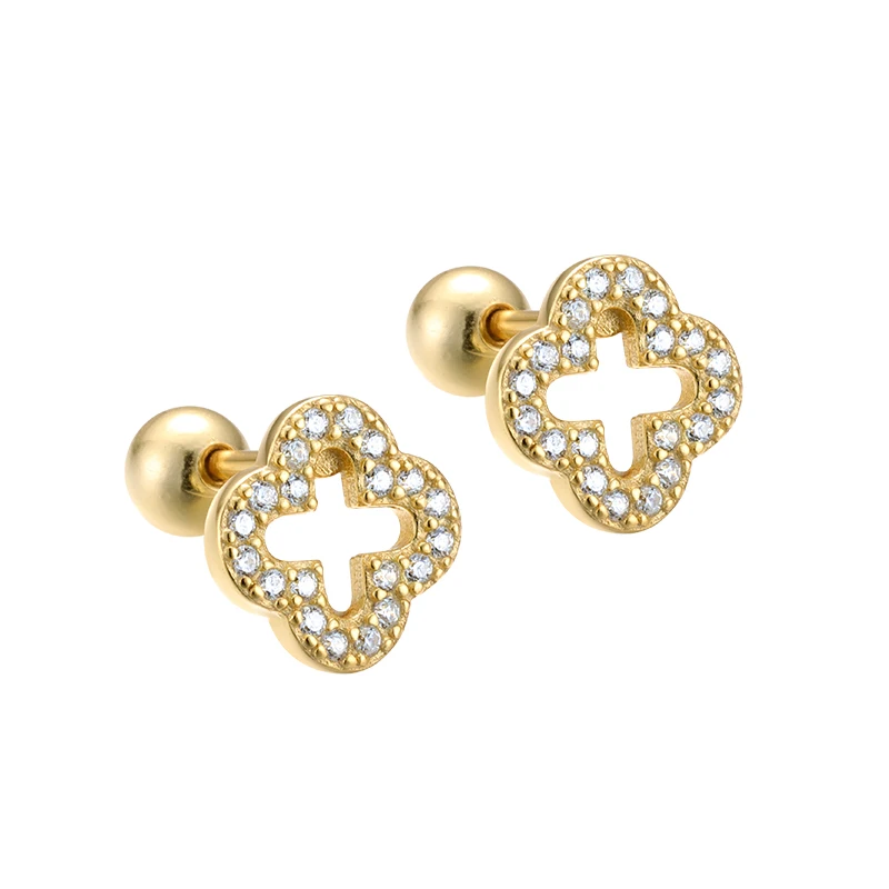 Designer Flower Stud 925 Sterling Silver CZ Leaf Screw Back Earrings Set for Women Fine Jewelry Wholesale