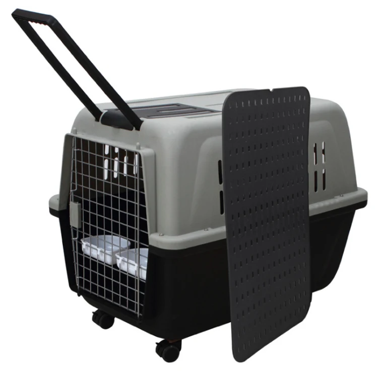 

Luxury Airlines approved plastic dog carrier travel cat trolley cage outdoor pet air box, Dark brown,pink,orange,black