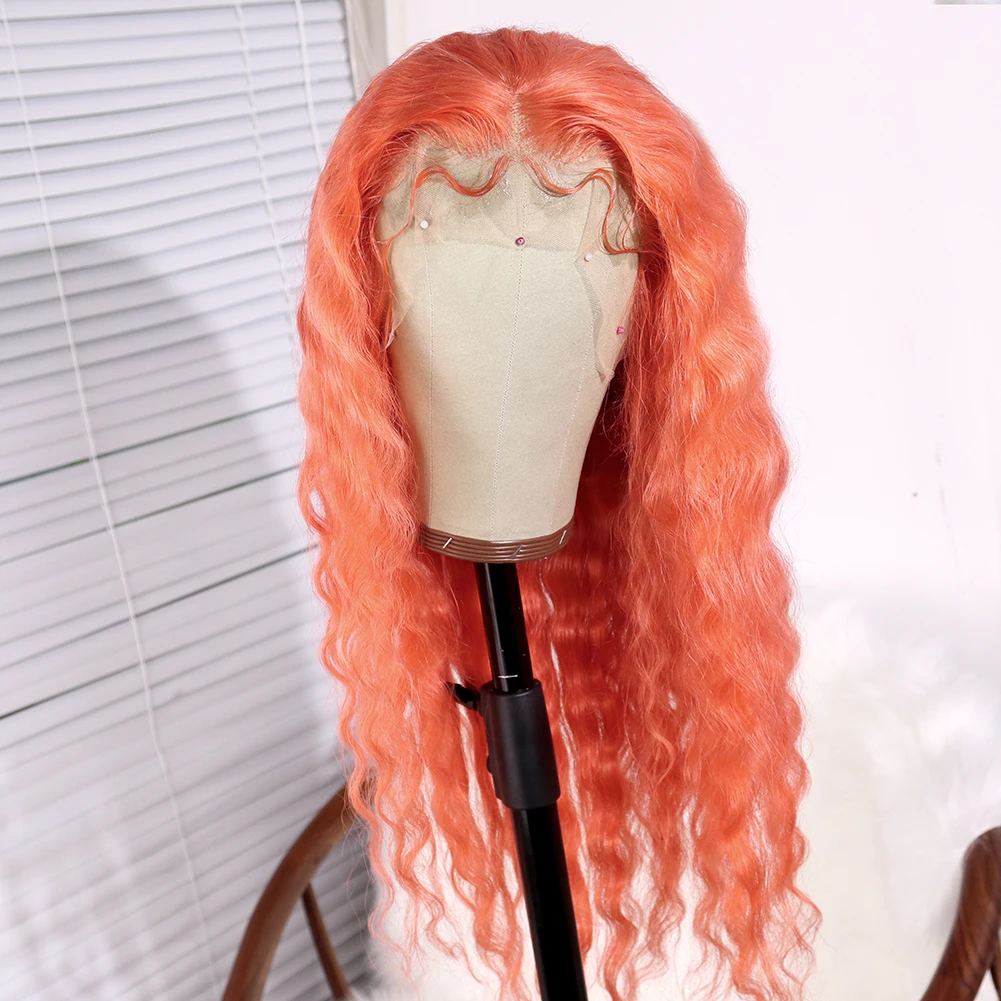 

Pink Orange Human Lace Front Wig 100% Brazilian Virgin Hair Front Lace Wig Long Loose Wave Colorful Lace Wig for Women