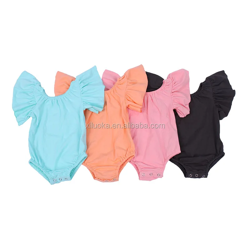 

Flutter Sleeve Plain Color Kids Cotton Rompers Wholesale Boutique Baby Girl Leotard, Picture