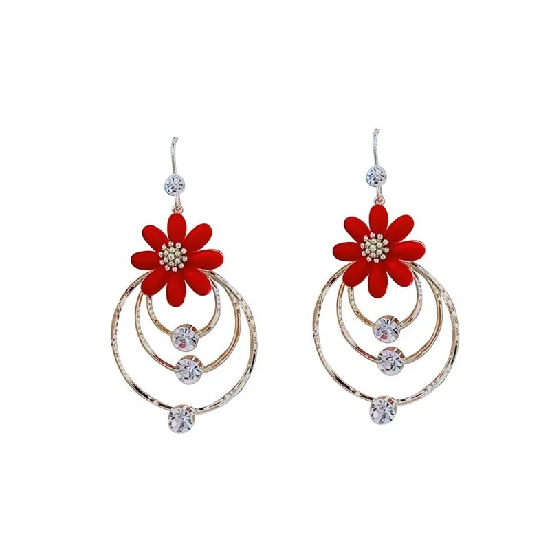 

2021New Daisy Flower Zircon Round Drop Earrings Fashion Delicate Earring Jewelry For Women Girls Gift Party Dress Decoration, Red,white
