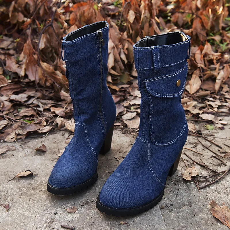 Botas Vaqueras De Tacón Alto Para Mujer,Diseño Moderno,Cómodas,Gruesas,A  Media Pantorrilla - Buy Las Mujeres Botas De Mediados Ternero Botas Jeans  Botas Product on Alibaba.com