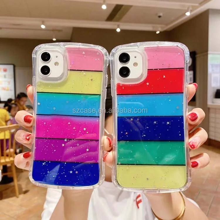 

Wholesale Graffiti Colours Rainbow Transparent Acrylic Glue Printing Cell Mobile Phone Back Cover Case For Iphone 11 Pro (5.8)