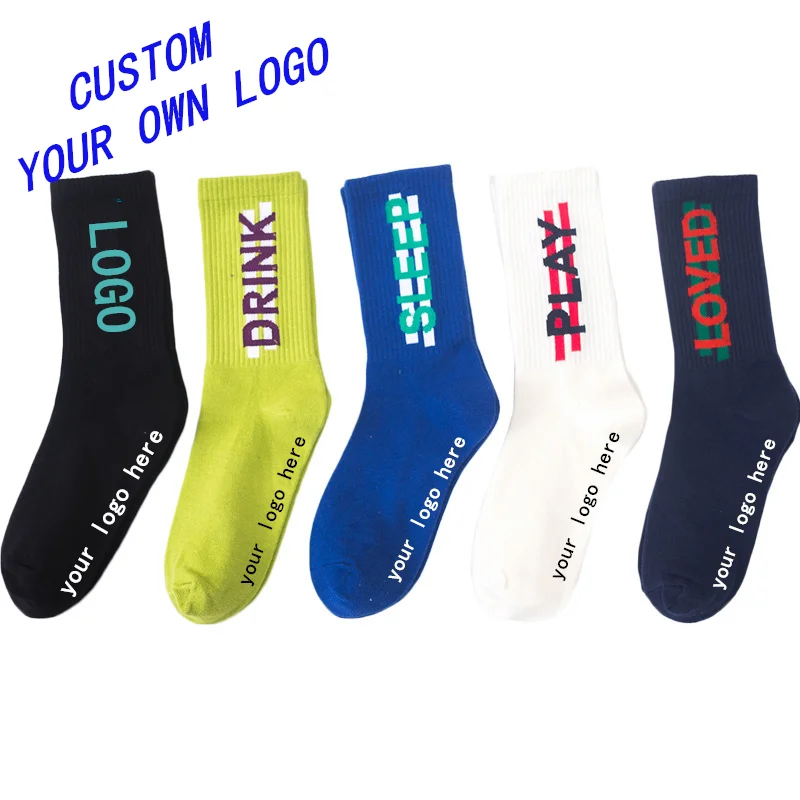 

SHANXIN custom size logo Jacquard prints crew socks embroidery custom socks unisex, As pictures show/any color you want