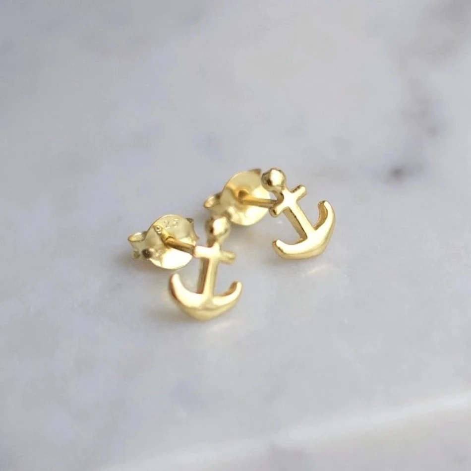 

Fashion Jewelry Wholesale 925 Sterling Silver 18k Gold Plated Set Anchor Stud Earrings