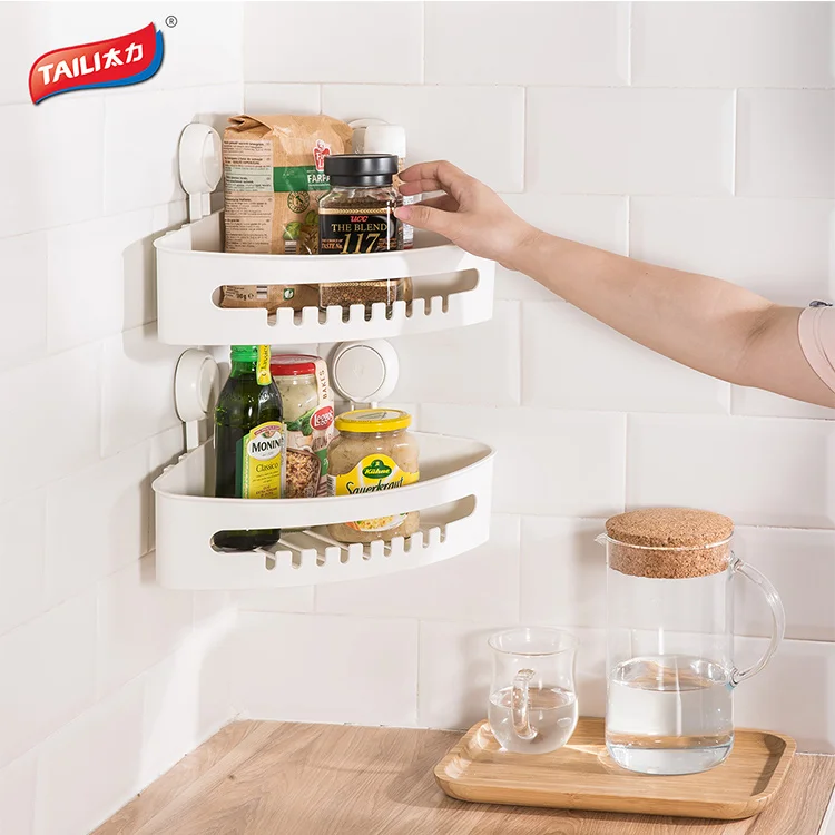 

Taili Kitchen Accessories Condiments Holder Corner Shower Shelf Set Organizer Wall Mounted Storage Rack and Hooks