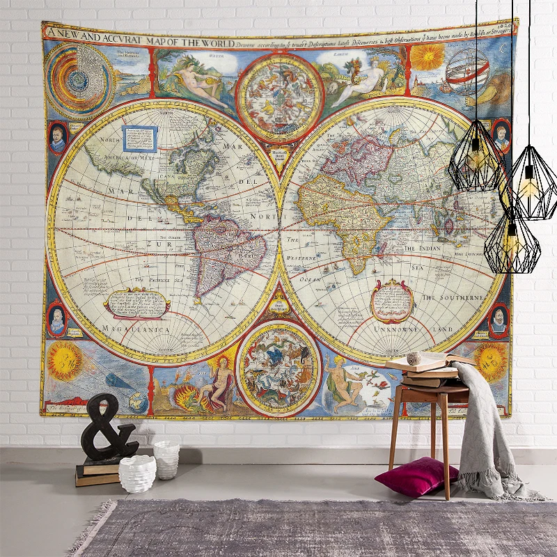 

Wholesale home decoration hanging bedroom wall sofa living room background cloth retro world map tapestry