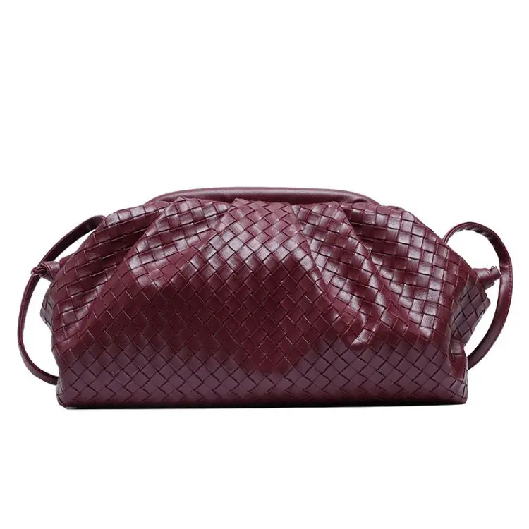 

2021 Trending Pu Woven Pleated Cloud Bag Ladies Dumpling Handbags Crossbody Shoulder Messenger Bag, White wine red khaki blue black