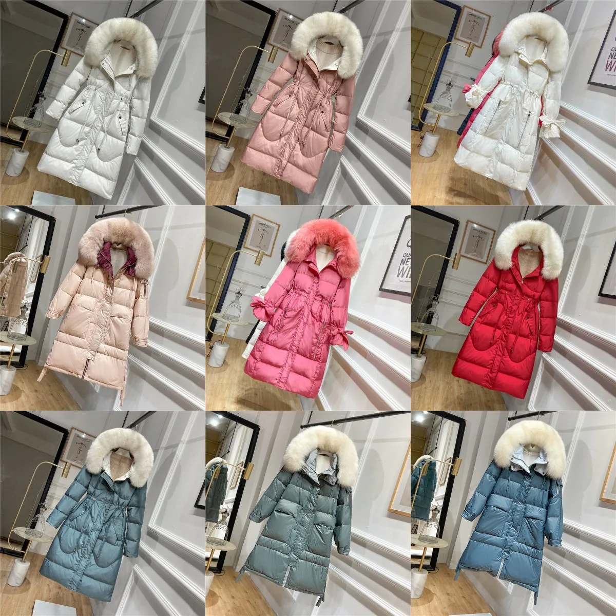 

Factory women Women luxury fur parka hooded collar winter jacket long down jacket long sleeve overcoat