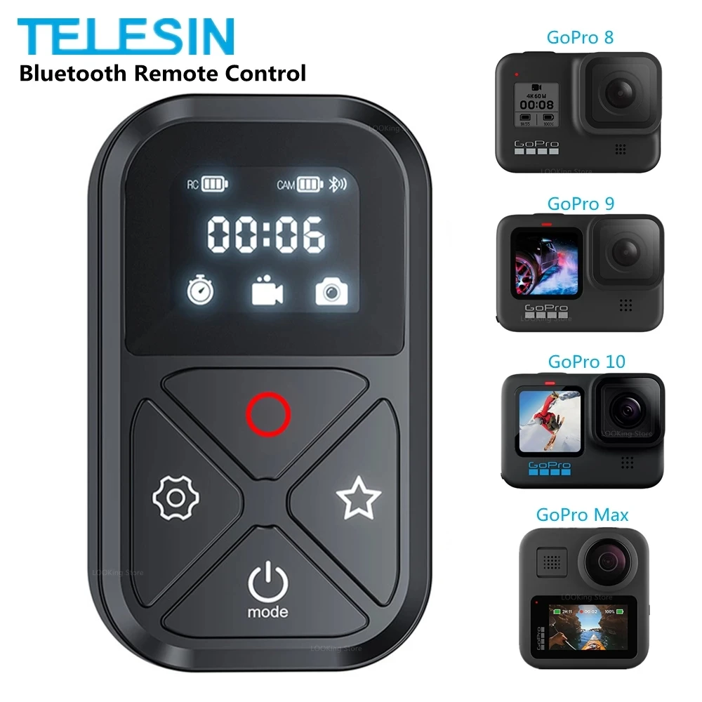 

TELESIN T10 New 80m Remote Control For GOPRO 10 9 8 MAX waterproof wireless Remote Control With wristband accessories