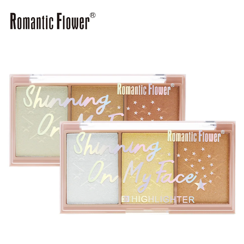 Romantic Flower 3 Color Face Makeup Long Lasting Powder Highlight Palette for All Skin