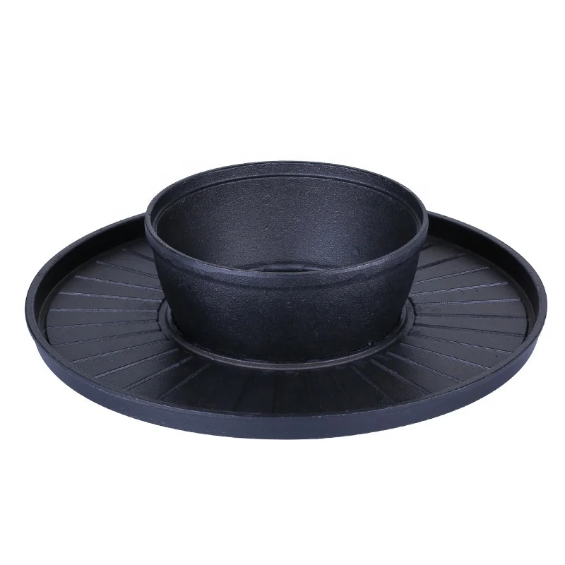 Commercial Korean Smokeless BBQ Grill and Hot Pot 2-in-1 Metal Pan for Restaurant Use