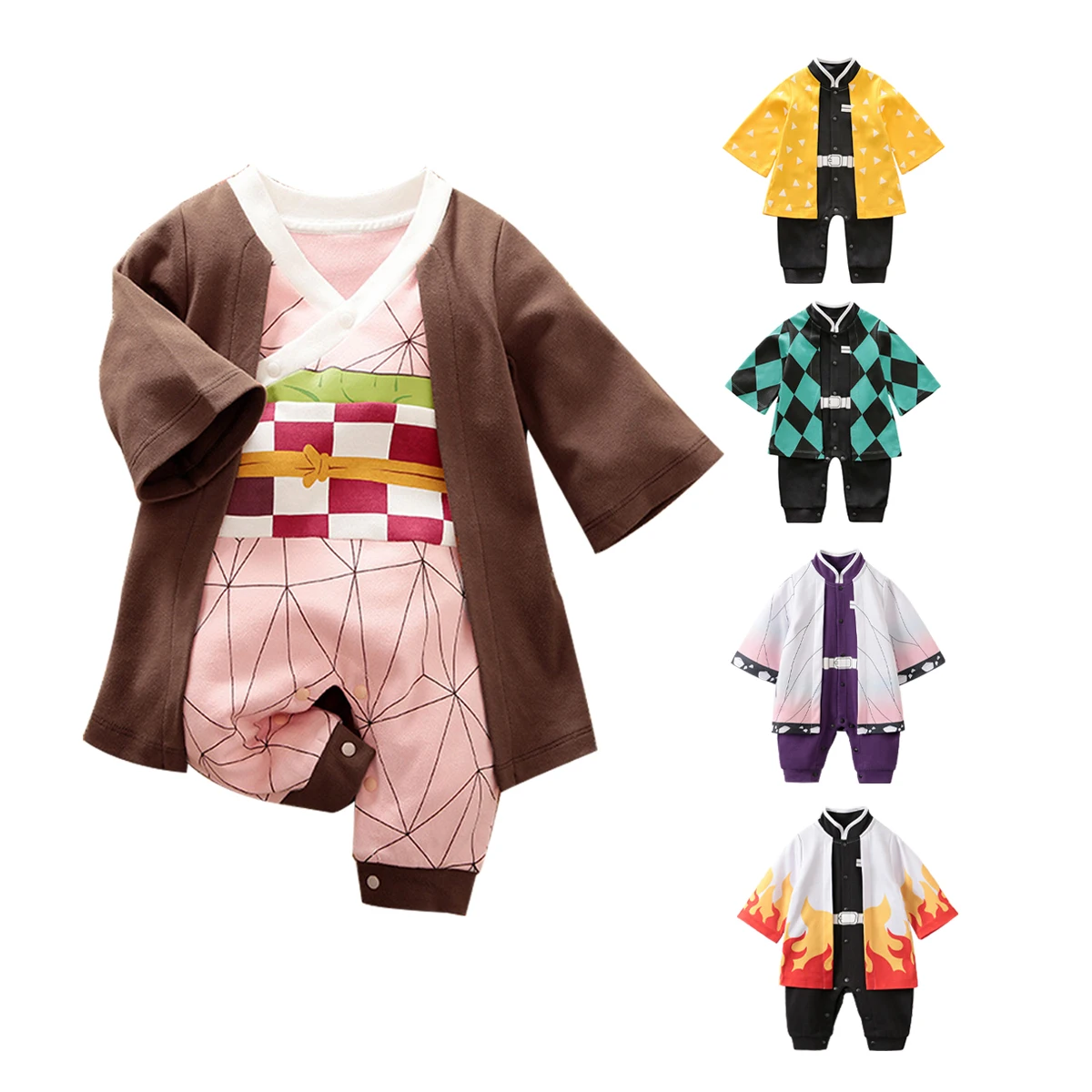 

OEM Wholesale Demon Slayer Newborn Baby Cosplay Toddler Boys Girls Rompers for Spring and Autumn Organic Cotton