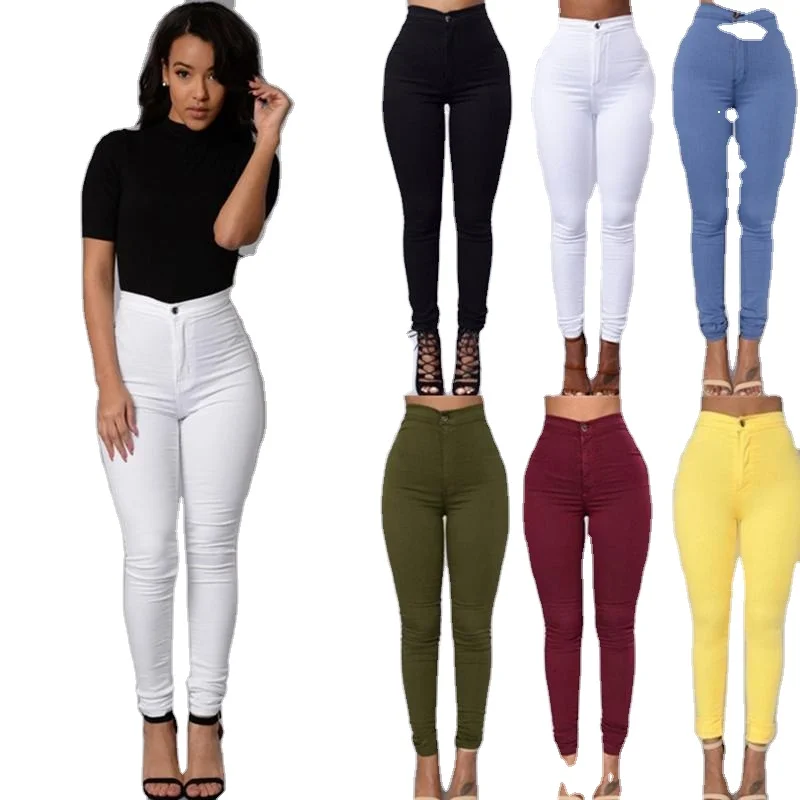 

2021 Summer 6 Colors Style Women Denim Skinny Leggings Pants High Waist Stretch Jeans Pencil Trousers Plus Size, Picture color