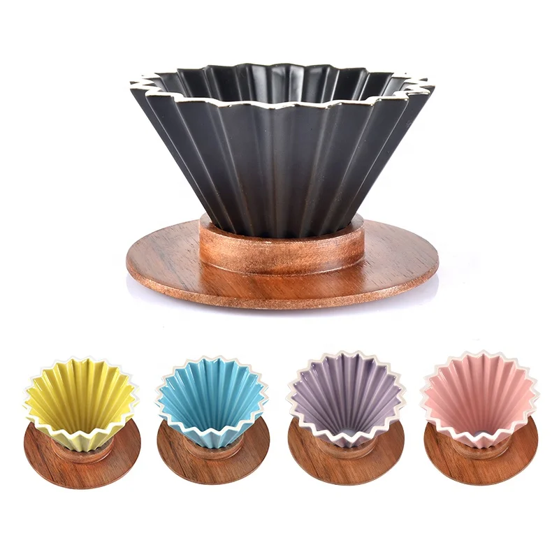 

Colorful Clever Coffee Dripper Ceramic Coffee Dripper Filter with Wood Stand Pour Over Coffee Dripper