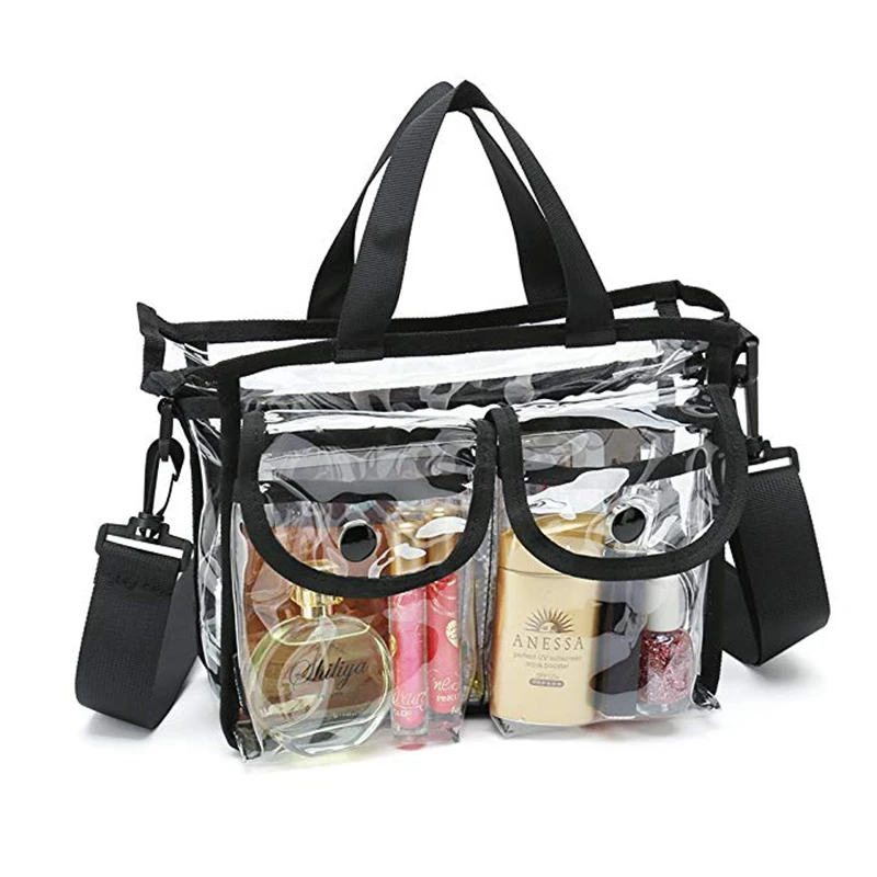 

Wholesale Hot Selling Waterproof Clear Transparent PVC Cosmetic Bag Travel Large Makeup Bag with Shoulder Strap, Customized is ok