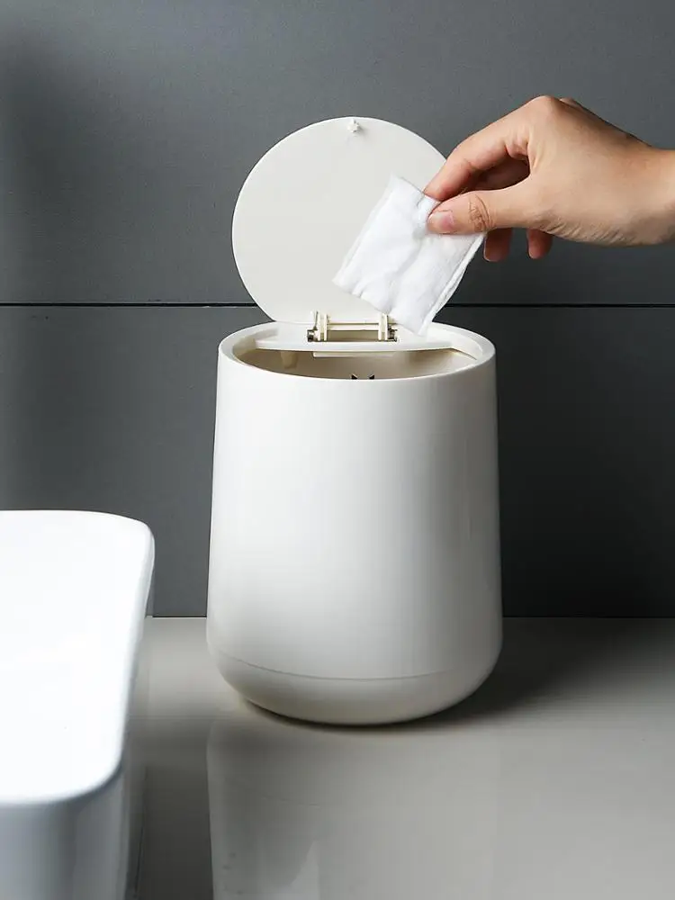 
Mini Cute Trash Can with Lid, Home Desktop Table Waste Bin Bathroom Small Garbage Basket white grey 