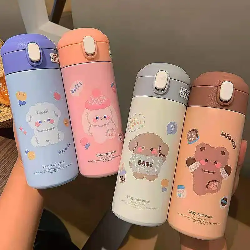 

Cartoons Stainless Steel Vacuum Flask Coffee Tea Milk Travel straw Cup Cute Bear Water Bottle Insulated Thermos