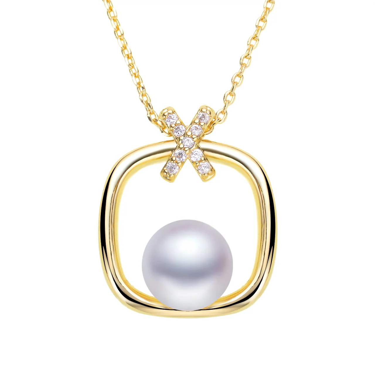 

New Arrival Holiday Gift Cute Love Heart Sterling Silver Pearl 8-9MM Pearls Mount Pendant Necklace Jewelry, White