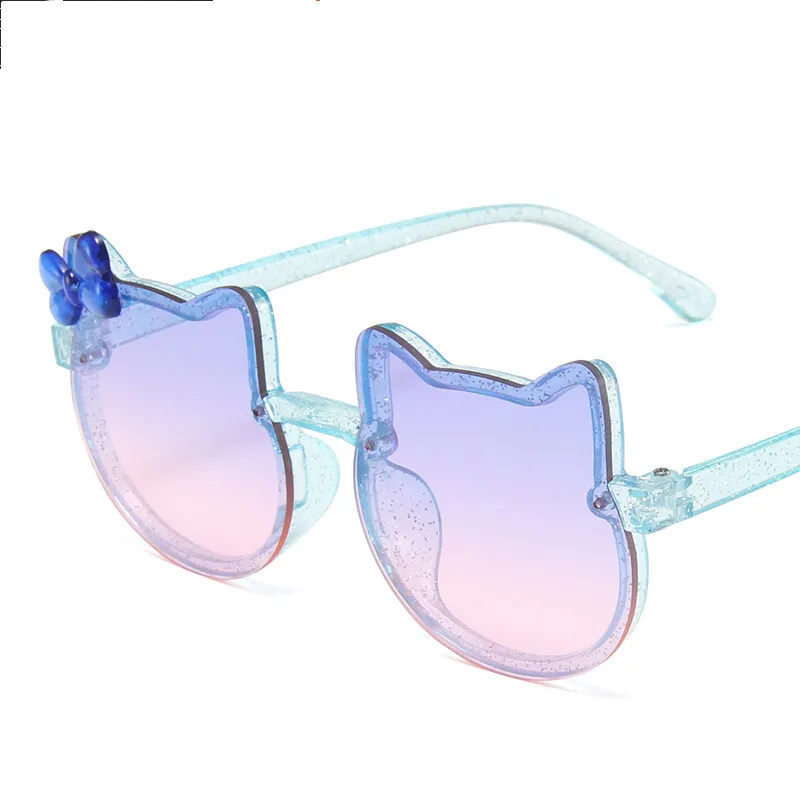 

2021 new two cat ears kids sunglasses with colorful bow bling girl fashion glasses, Picture shown