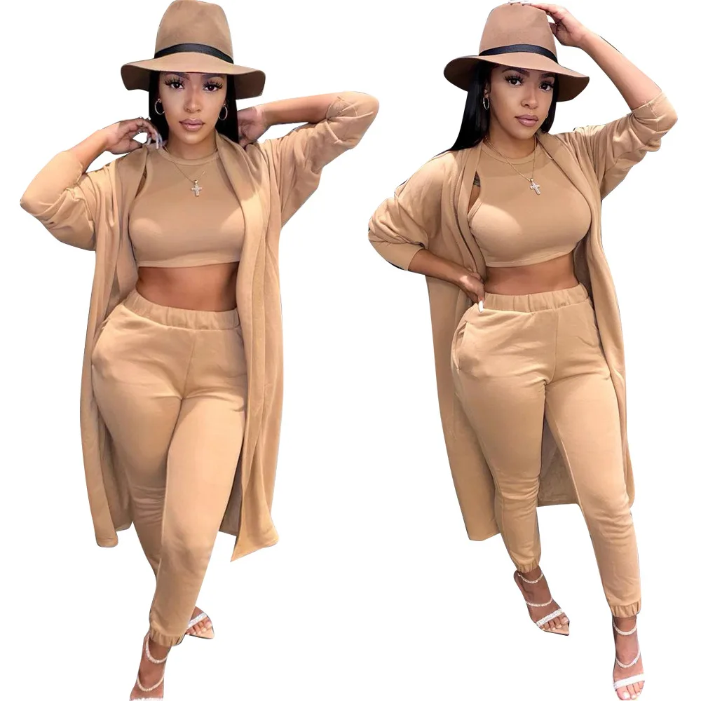 

3 piece outfit pant Outfits Warm Thick Crop Top Coats Jackets Fall Clothing Matching Sets Pants Cardigan Long Pants 3 Piece Set