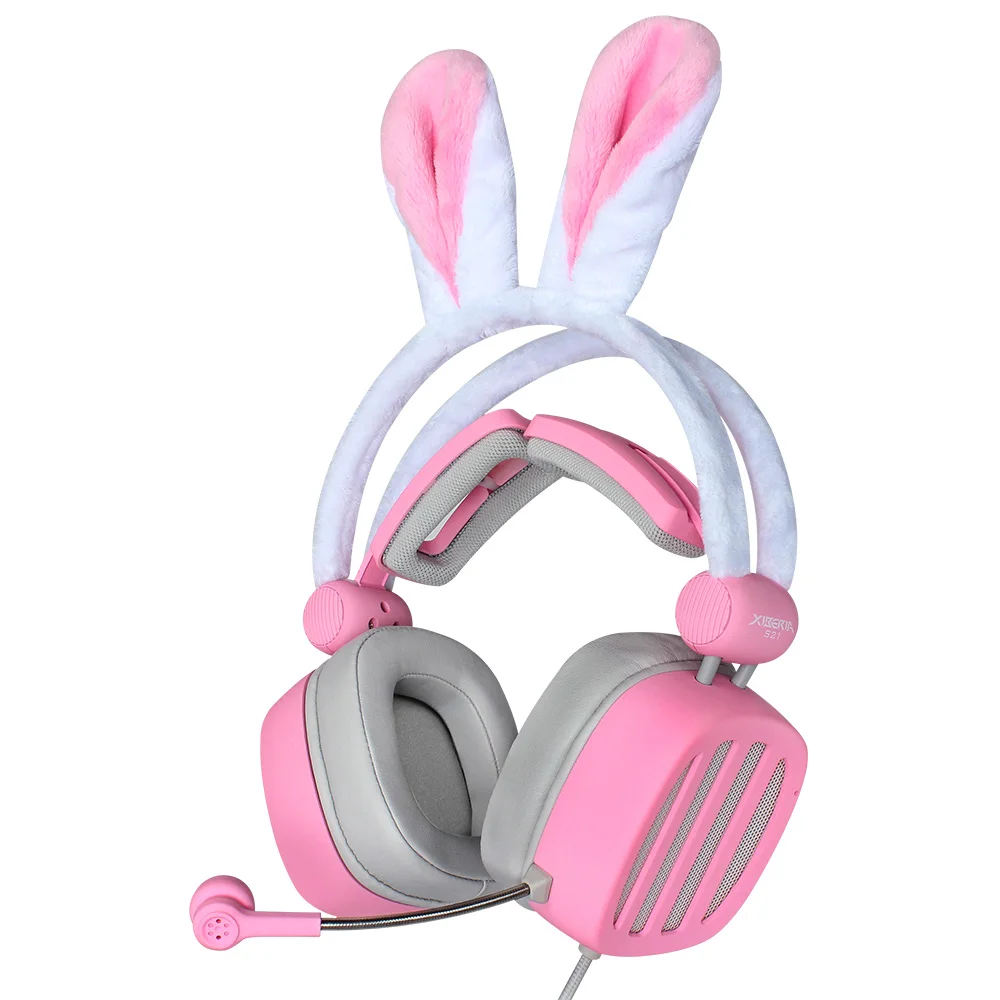 

XIBERIA S21-PINK Portable Women Girl Cute Rabbit Gaming Headset with Microphone Wired Gamer Headphone for PC PS Xbox