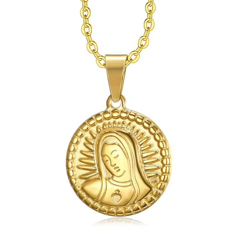 

TK In Stock Mother Coin Medal Pendant 18k Gold Vintage Christian Religious Jewelry Virgin Mary Pendant Necklace For Women