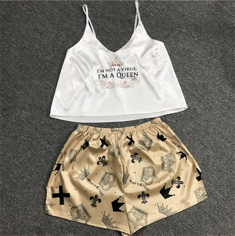 

New Wholesale Cute V Neck Strap Women's Silk Pajama Sleepwear Womens Silk Sleepwear Silk Satin Sleepwear, Picture shows/ customized